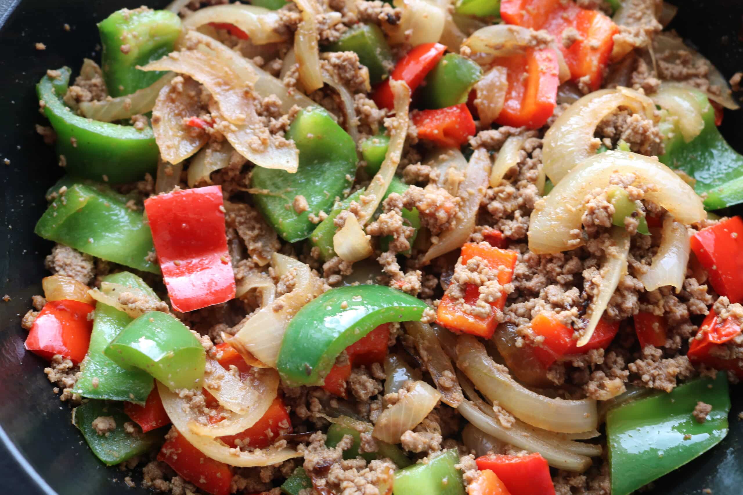 onions meat and peppers