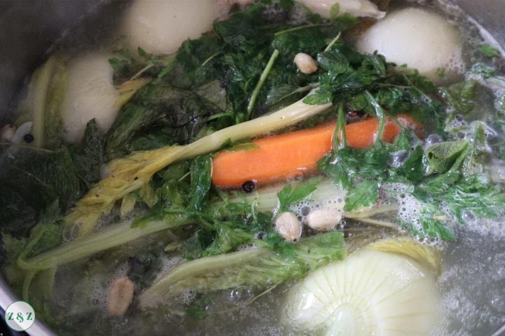 simmer the chicken stock for 1.5 hours
