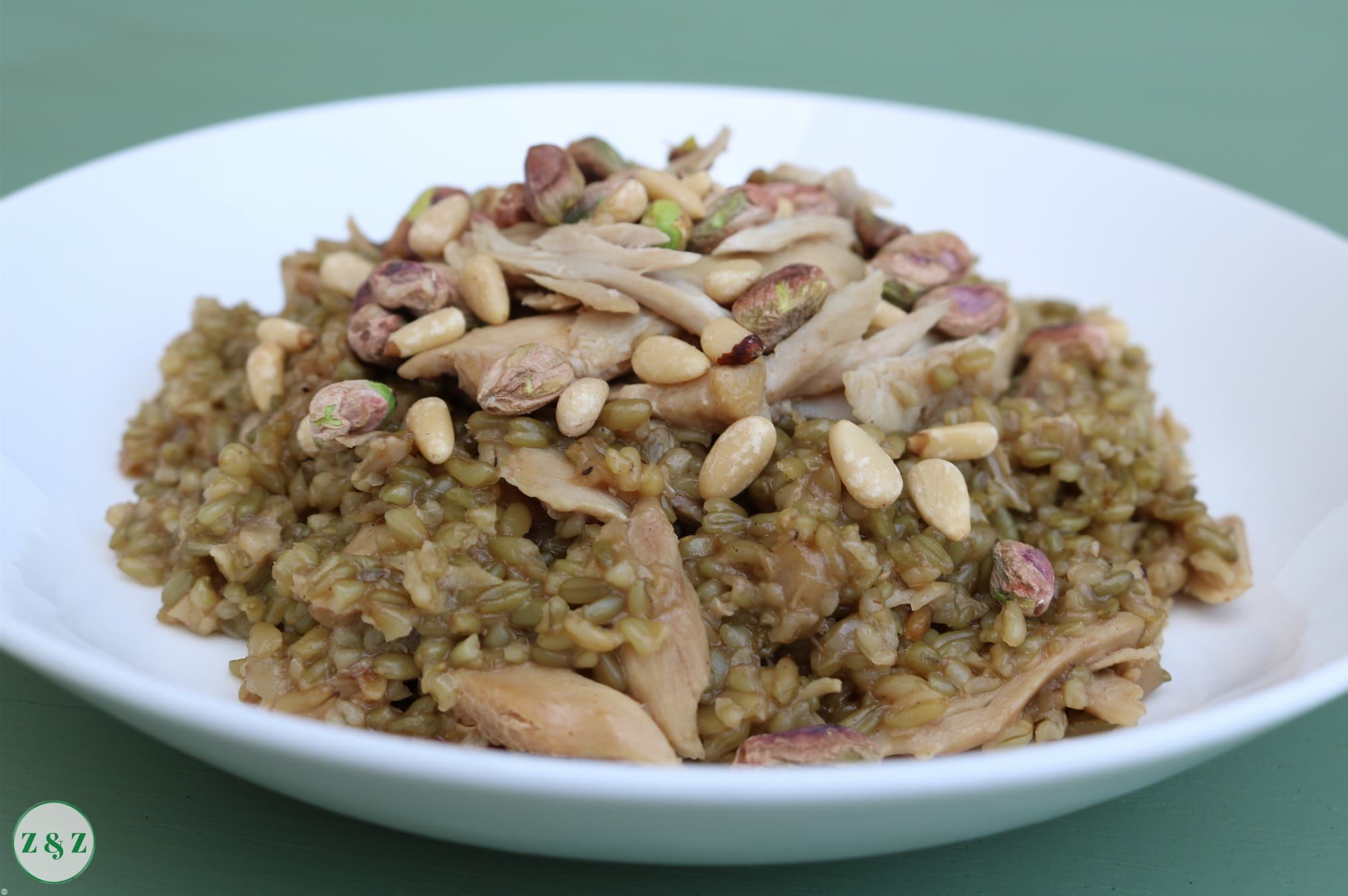 Freekeh with Braised Chicken and Nuts