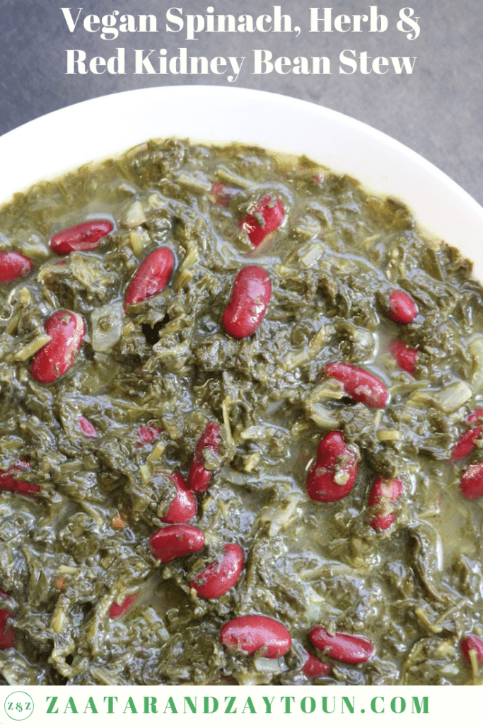 vegan spinach herb and red kidney bean stew