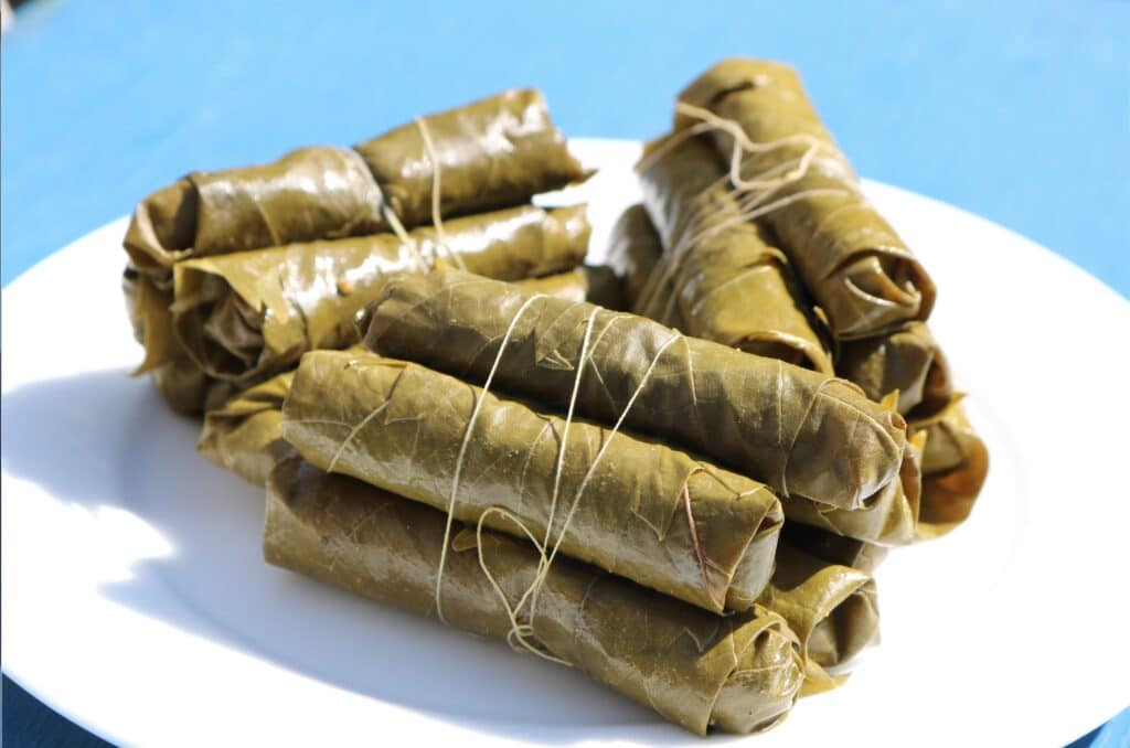 Tied grape leaf parcels