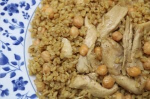 Bulgur chickpea pilaf with chicken