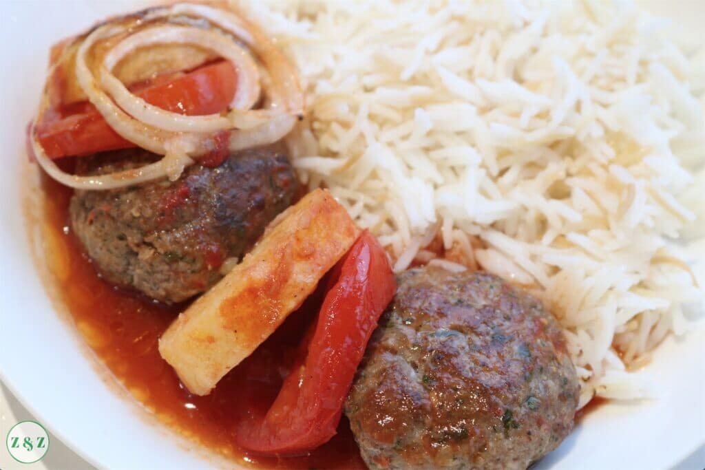 lebanese kafta bil sanieh with rice